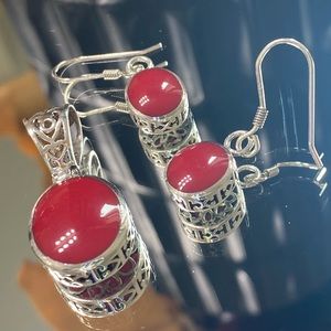 Silpada Pendant & Earrings Red/Silver - Vintage